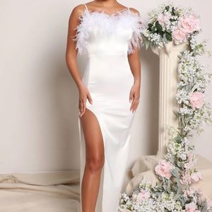 “Evening Soirée” White Satin Maxi Dress